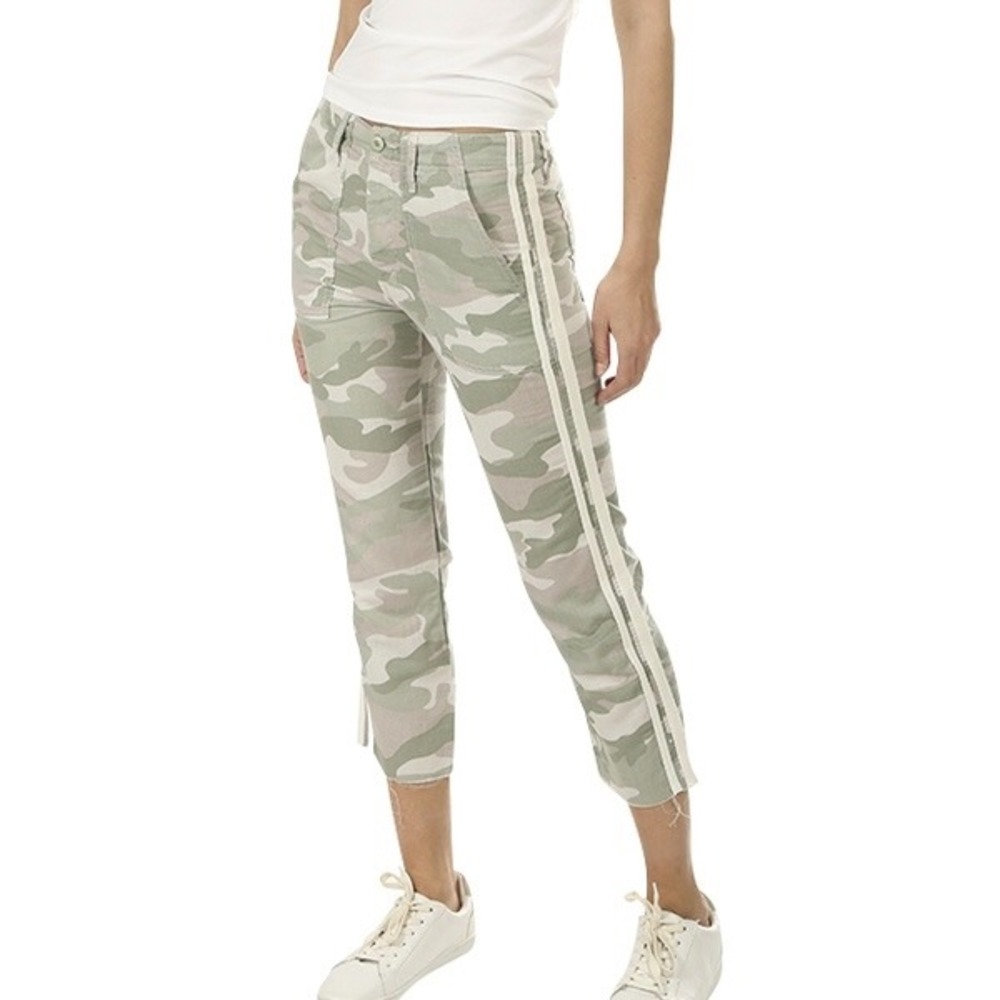 Mother The Shaker Chop Crop Fray Pants Womens 25 Camo Stripe Desert Print